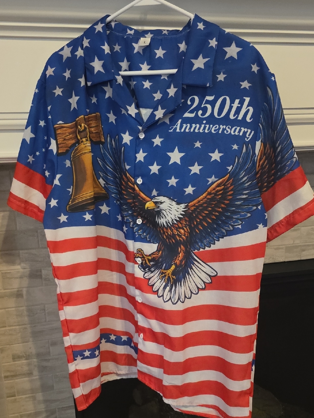 Men's Blue Patriotic 250th Anniversary Eagle Button-Down Shirt